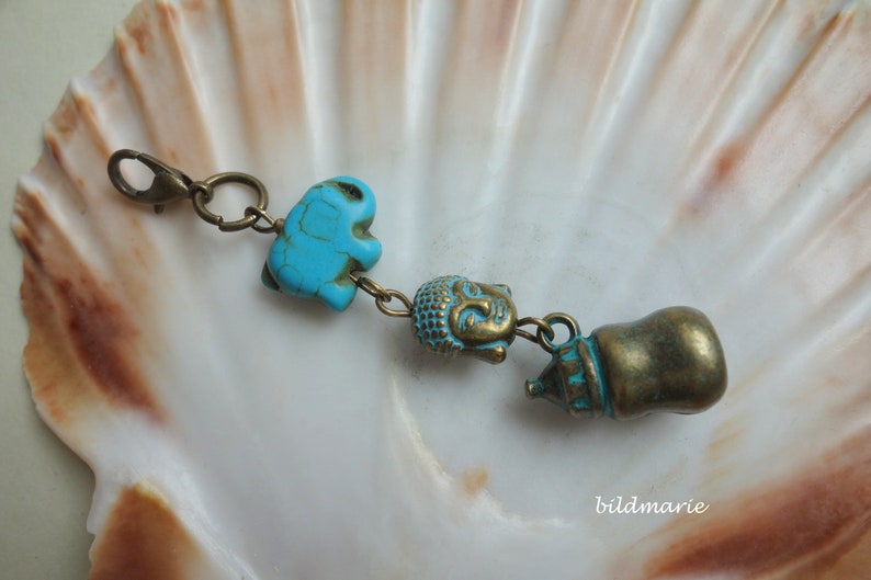 BUDDHA meets ELEFANT change pendant with carabiner hook patina jewelry pendant for bags jackets keys chains
