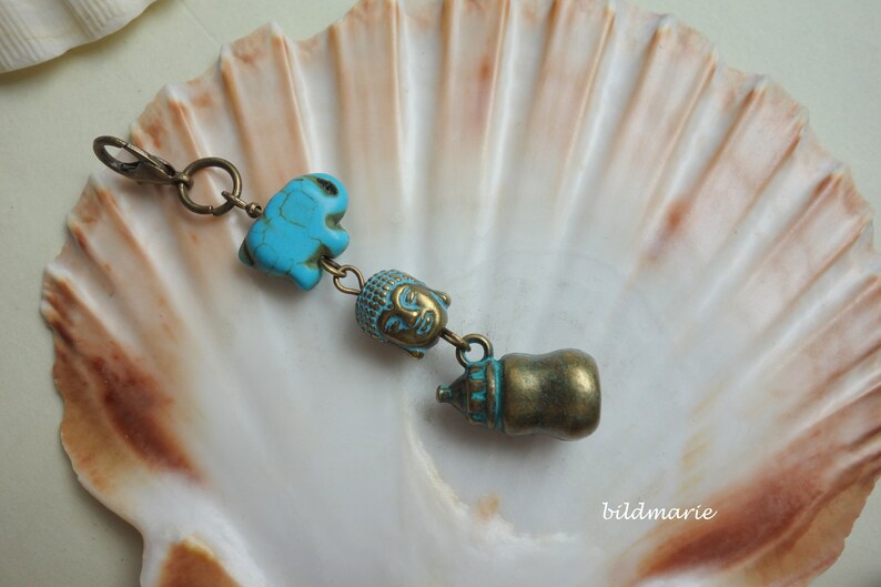 BUDDHA meets ELEFANT change pendant with carabiner hook patina jewelry pendant for bags jackets keys chains