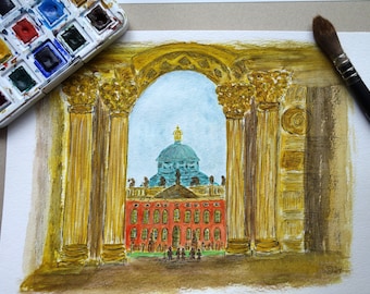 Potsdam, watercolor painting, abstract, New Palace, Sanssouci Park, original picture, abstract painting, view of the palace, A 4, work of art, unique