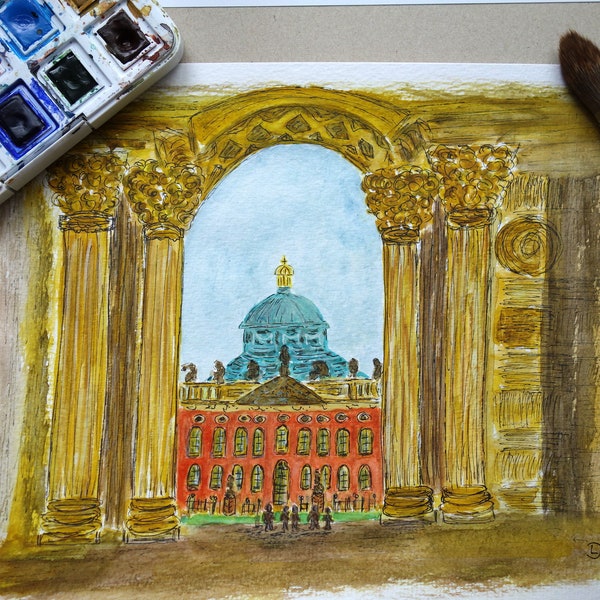 Potsdam, Aquarellbild, abstrakt, Neues Palais, Park Sanssouci, Original Bild, abstraktes Gemälde, Blick zum Palais, A 4 ,Kunstwerk, Unikat