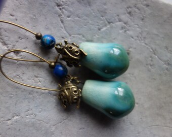 Ceramic earrings - *BEETLE* Boho-Hippie-Ethno-Style- with ladybug- Party-Summer-Jewelry- Earrings with ceramic drops