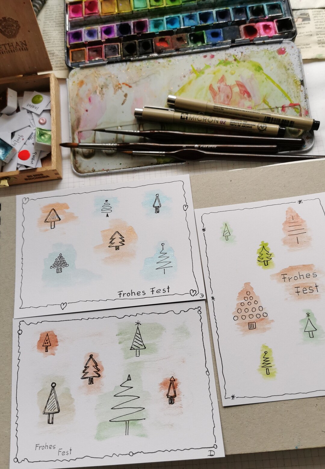 Christmas Cards 3 Watercolor Cards Set Price Original - Etsy