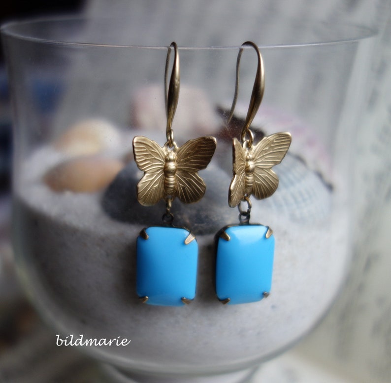 Playful earrings, butterfly in sky blue, romantic jewellery, nostalgia, Art Nouveau style, Baroque, Rococo image 9