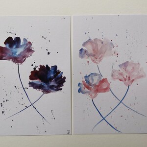 FLOWER abstrakt, Aquarell, Wandbild, Grusskarte, Geschenk,Wanddeko, Gemälde, Blumenbild, Blüten,Original, kein Druck, A 5 Bilder, Blütenbild