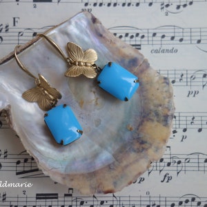 Playful earrings, butterfly in sky blue, romantic jewellery, nostalgia, Art Nouveau style, Baroque, Rococo image 3