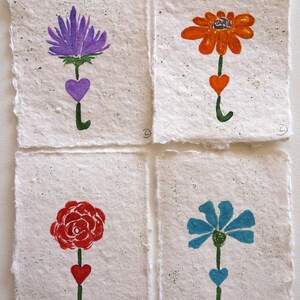 FLEURS avec COEUR, peintures miniatures, aquarelles, peintures originales, abstrait, fleurs, mini peintures, 7 x 11 cm, cadeau, fête des mères, petits cadeaux