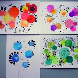 FORMES ABSTRAITES, coloré, jeu de couleurs, original, fleurs, art abstrait, cadeau, décoration, unique, peinture murale, carte de vœux, peinture, image, arc-en-ciel