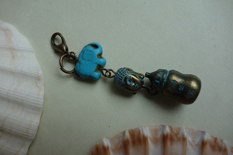 BUDDHA meets ELEFANT change pendant with carabiner hook patina jewelry pendant for bags jackets keys chains