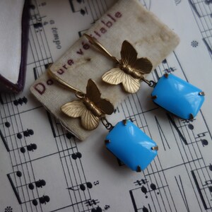 Playful earrings, butterfly in sky blue, romantic jewellery, nostalgia, Art Nouveau style, Baroque, Rococo image 7