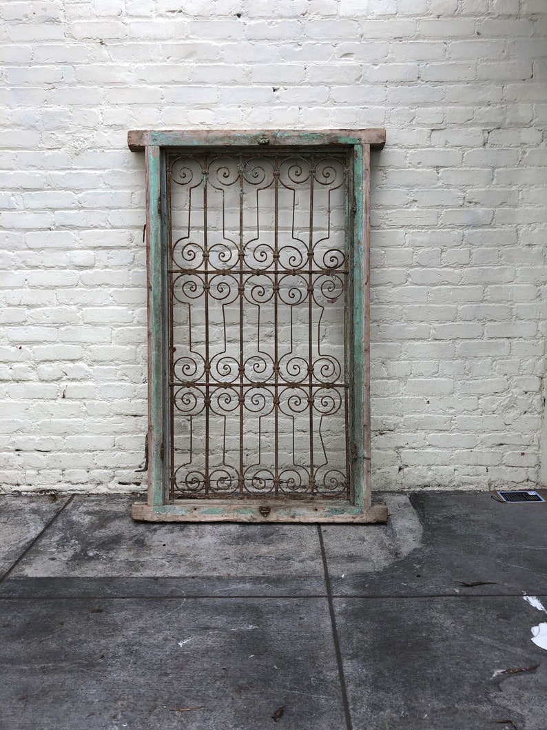 Antique Wrought Iron and Wood Window Grate, Antique Victorian
