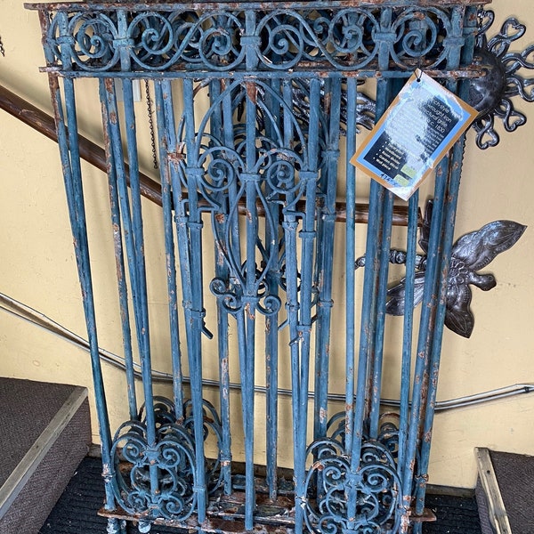 Antique Wrought Iron and Wood Window Grate, Antique Victorian Architectural Wrought Iron Grille, Tunisian, French