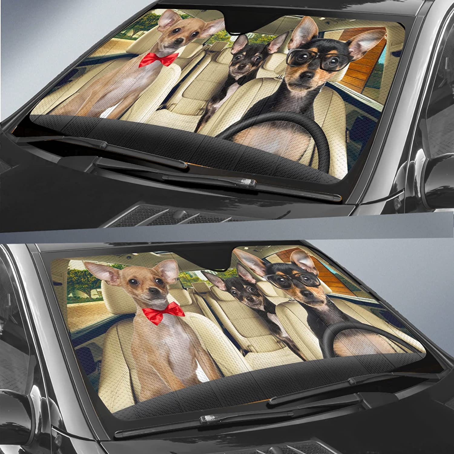 Dog Driving Car Auto Windshield Sun Shades, Car Accessories