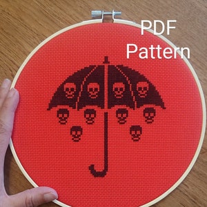 Skullbrella PDF - Cross Stitch Pattern - Skull Umbrella Skeleton - Halloween