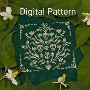 Bloom  Cross Stitch Pattern - Gothic cross stitch - Skull - cottage core - Halloween