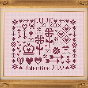 Valentine&#39;s Day Sampler - PDF Cross Stitch Pattern - updated for 2023