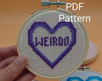 Weirdo Valentine PDF - Cross Stitch Pattern - Candy Heart - Conversation Heart -Valentine's cross stitch