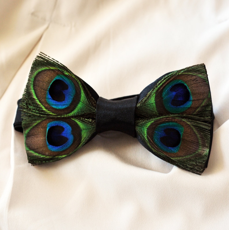 boho style peacock feather tie designer bowtie feather bow tie Black bow tie with peacock feathers and rooster feathers peacock feather