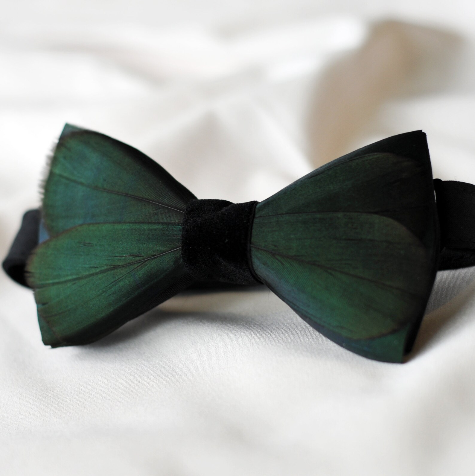 Dark green bow tie feathers bow tie with cock feathers boho | Etsy