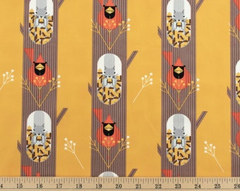 Charley Harper October Edibles Gold Half-Yard Organic Poplin Fabric