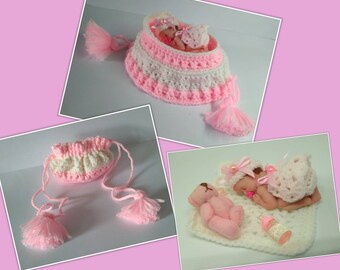 Miniature baby 7cm with cradle/bag toddler 7cm with Carrycot/bag