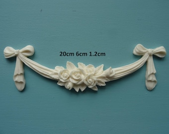 Decorative rose swag bow applique furniture moulding RSB1