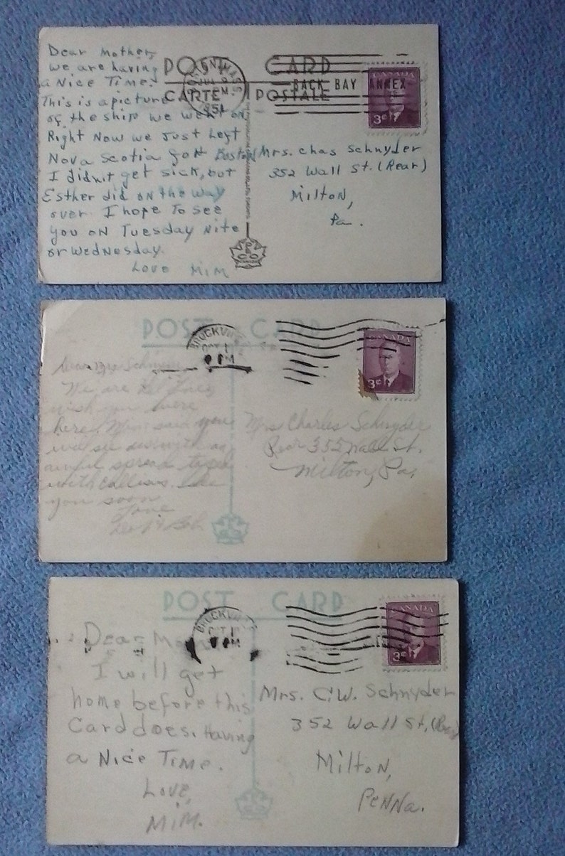 3 Canadian Postcards Stamped 1951