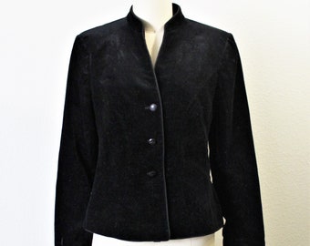 Vintage 1970s Lilli Ann Black Velvet victorian blazer Boho jacket Coat  // Modern XS US 0 2 4