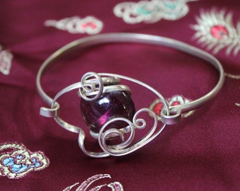 Vintage Mexican Sterling Silver Bracelet purple stone // bangle cuff