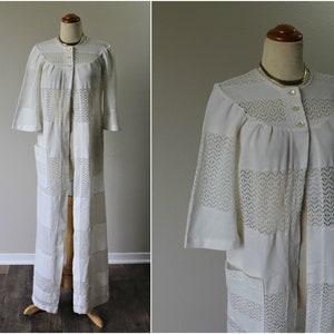 Vintage 60s 70s Rose Marie Reid Jonathan Logan White Crochet Duster long maxi jacket swim suit cover