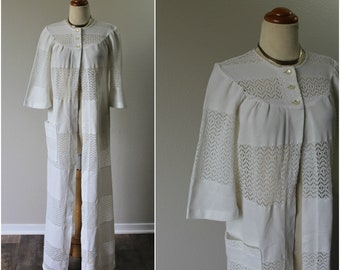 Vintage 60s 70s Rose Marie Reid Jonathan Logan White Crochet Duster long maxi jacket swim suit cover