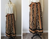 Vintage 1970s Chessa Davis 3 piece polka dot printed paisley velvet patchwork skirt and lace blouse Maxi Dress US 8 10 med large