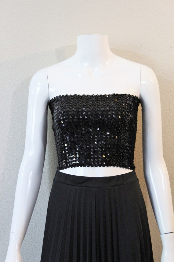 Vintage 1970s 70s Black Sequin sequinned Tube Top… - image 2