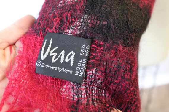 Vintage 60s Vera VERA Mohair Scarf Burgundy Red b… - image 2