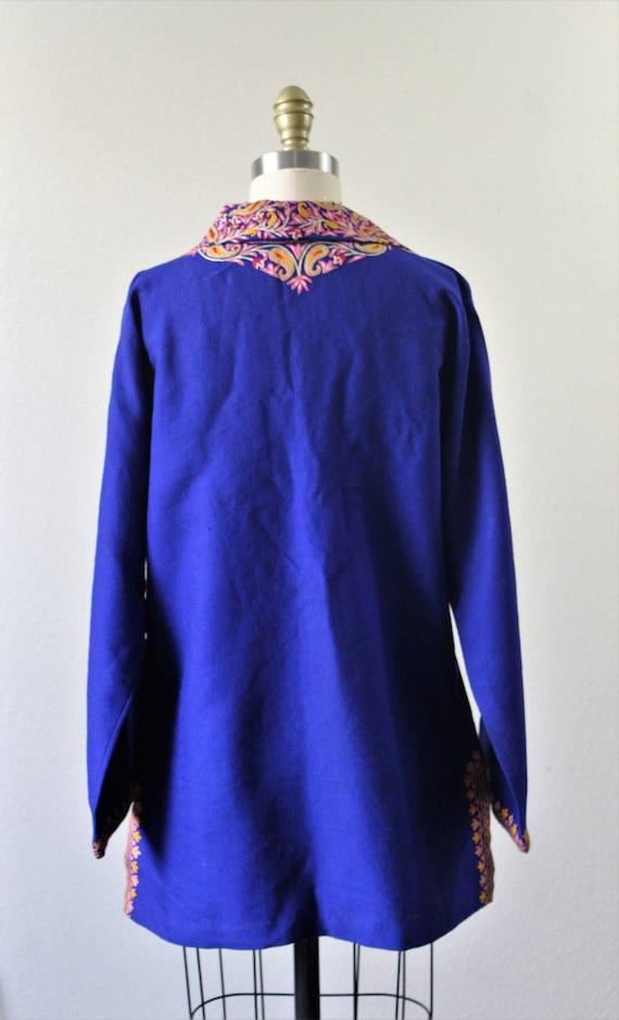 Vintage 1960s 70s Bohemian indigo blue wool pink … - image 10