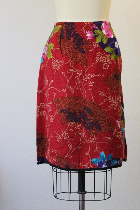 Vintage 70s 1980s Asian print mini skirt and blou… - image 4