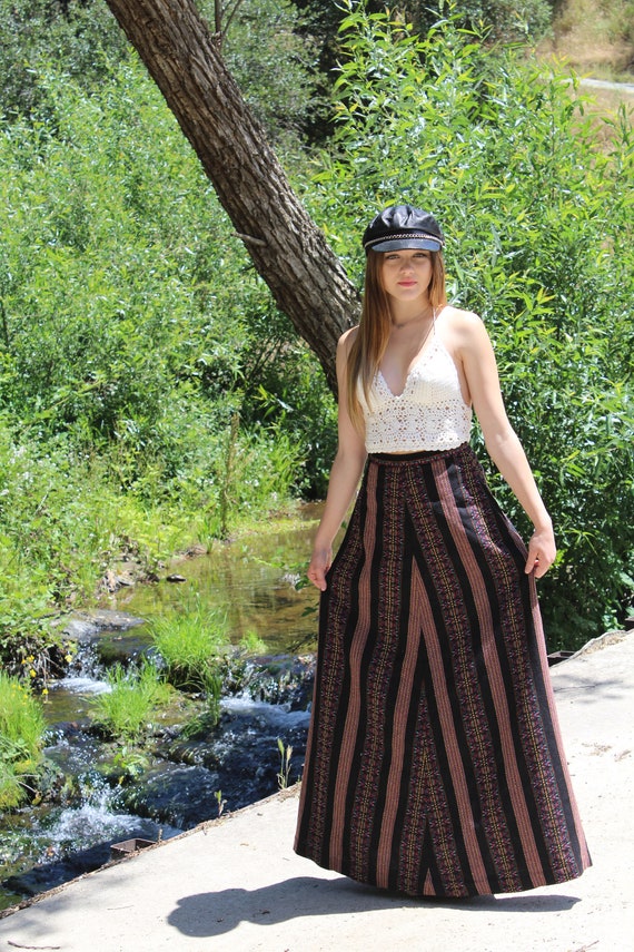 Vintage 70 s Rainbow Mexican Woven Blanket Chevron Striped Bohemian Boho Maxi Skirt Cochella US 0 2 Xs Etsy