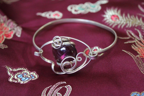 Sterling Silver and Purple Stone Hinged Bangle Bracelet from  Mexico