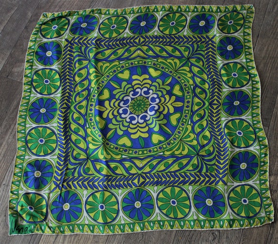 Vintage 60s VERA Psychedelic Blue Green Abstract … - image 2