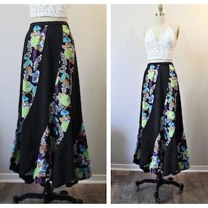 Vintage 1970&#39;s Pinwheel Swirl Hawaiian Patchwork Mermaid Maxi Skirt // US 0 2  xs xxs