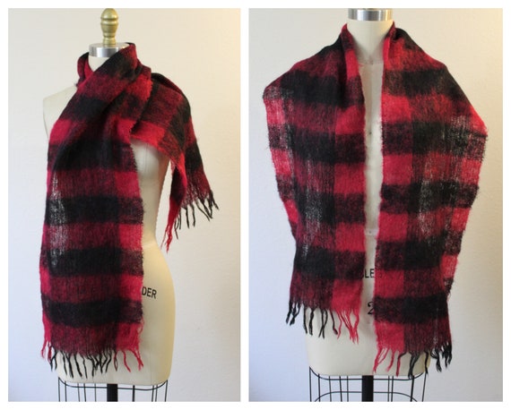 Vintage 60s Vera VERA Mohair Scarf Burgundy Red b… - image 1