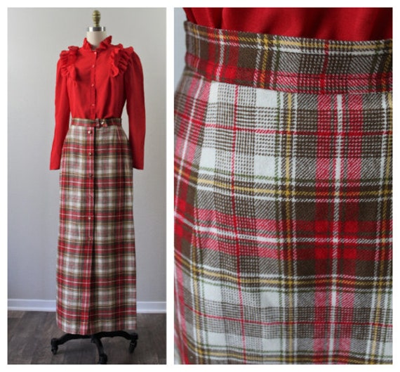 Vintage 1970's 70s PENDLETON Brown Red Plaid Wool… - image 1