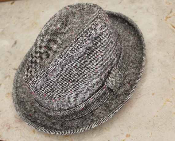 Vintage 60's 70's Unisex Brown Wool Tweed FEDORA H