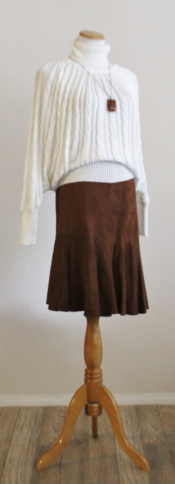 Vintage 60's 70's Lambs Suede Leather Mini Skirt … - image 5