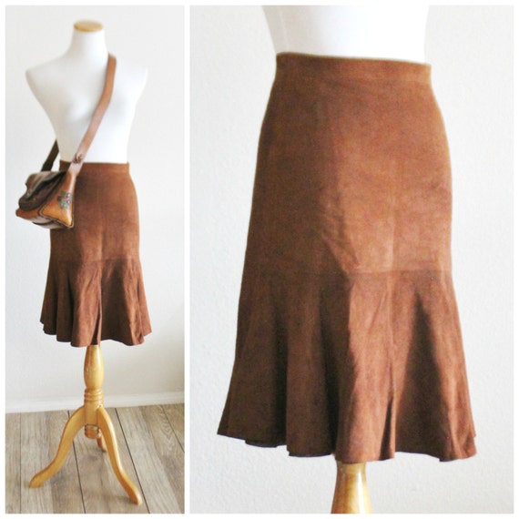 Vintage 60's 70's Lambs Suede Leather Mini Skirt … - image 4