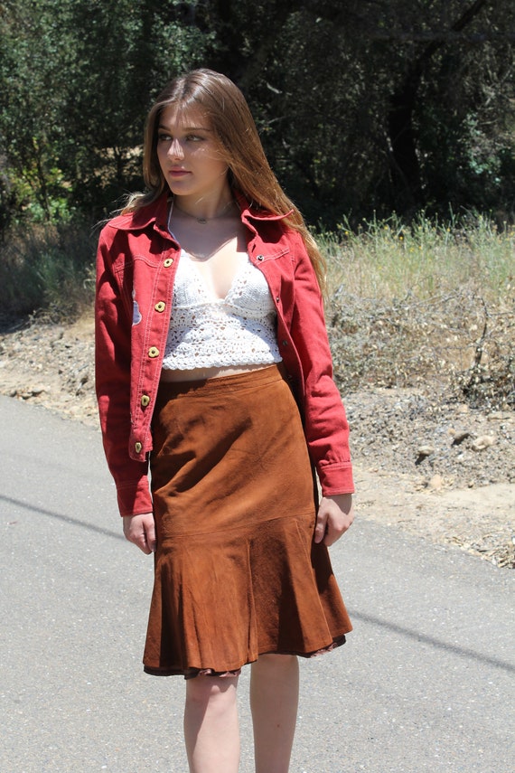 Vintage 60's 70's Lambs Suede Leather Mini Skirt … - image 3