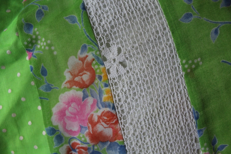 Vintage 60/'s 70/'s Chessa Davis lime green patchwork lace Bohemian Hippie Boho Folk Maxi dress skirt one size fits many