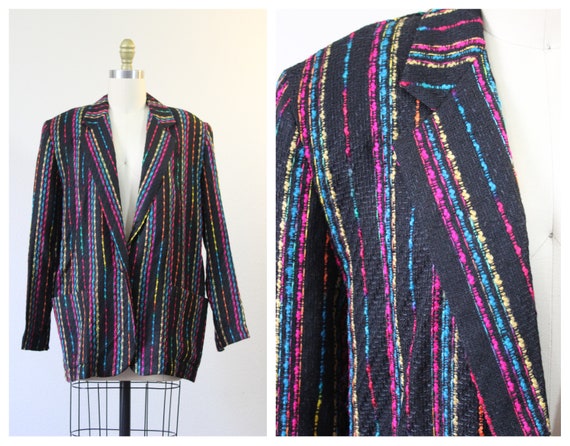 Vintage 1980s 80s Multicolor rainbow Woven Boyfri… - image 1