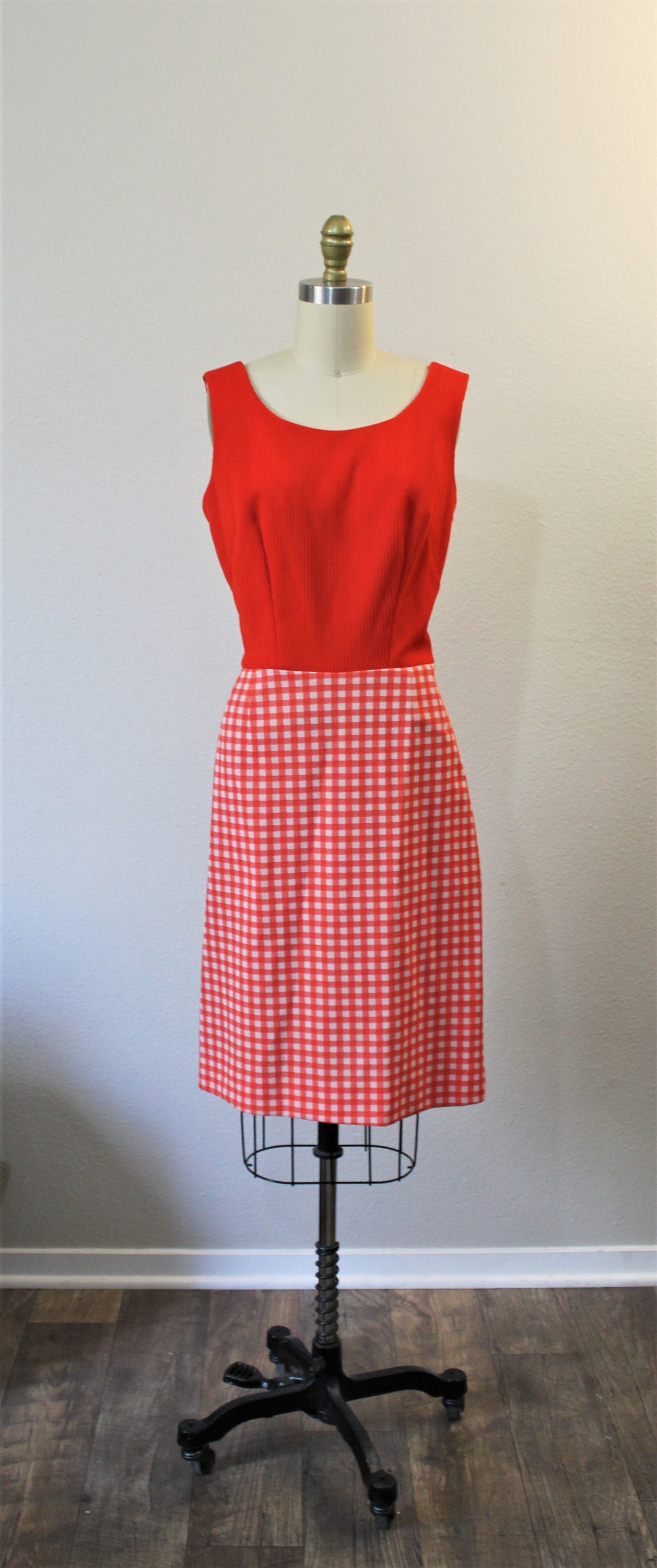 VTG!70s Mister Robert チェック花レトロワンピース