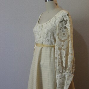 Vintage 60s 1970s Princess Kaiulani Butter Cream Lace Victorian Maxi Dress puff sleeve rare label Hawaiian Wedding // US 4 6 small image 7