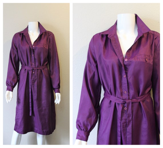 Vintage Dress Retro Dress 70s Dress 1970s Dress Purple Gray Dress Large L Medium M